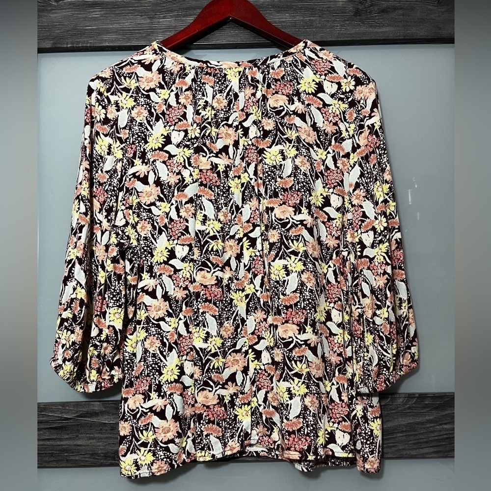 Ava & Viv Boho Floral Slight 3/4 Balloon Sleeve V-Neck Women's Size X - Picture 5 of 7